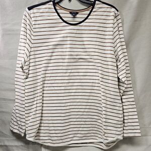 Nautica Cream and Brown Striped Long Sleeve Tee Size XXL
